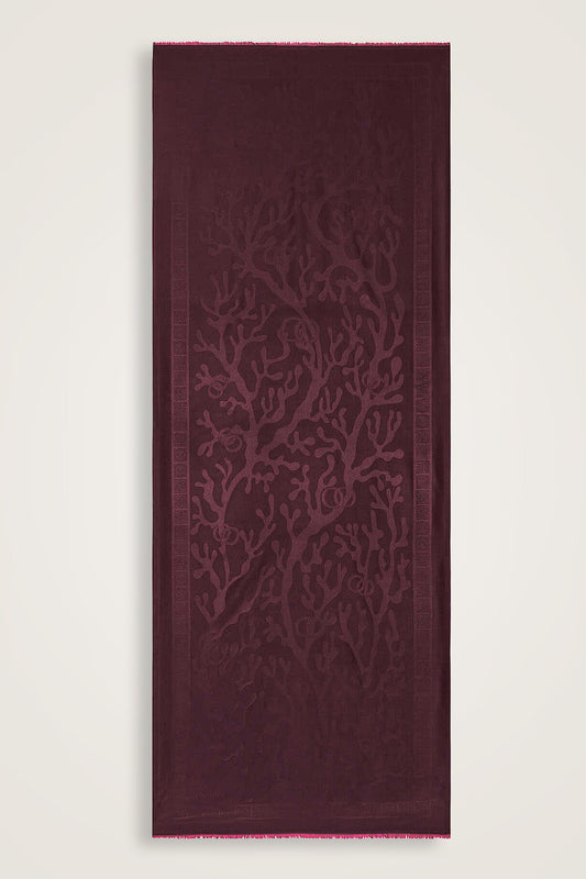 Mercan Bordo Jakarlı İpek Şal 70x200