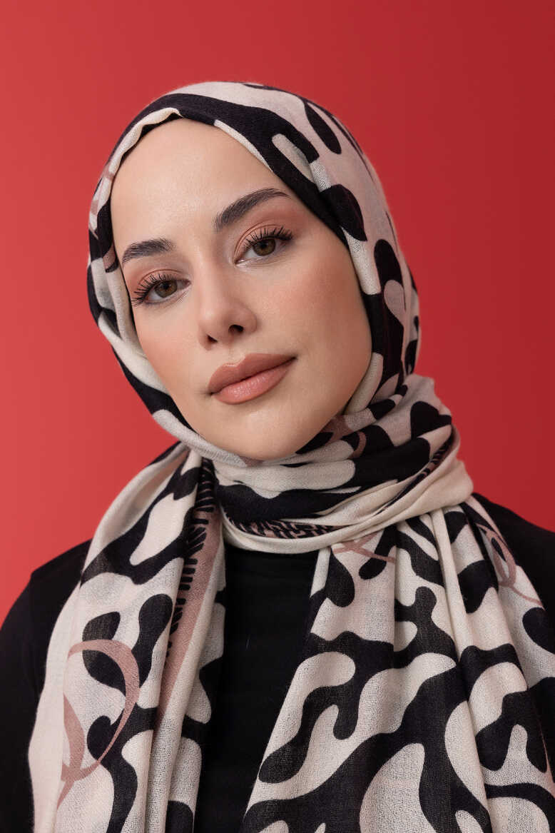 Mercan Krem Yün İpek Şal 100x200