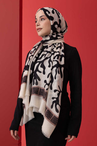 Mercan Krem Yün İpek Şal 100x200
