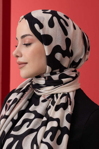 Mercan Krem Yün İpek Şal 100x200