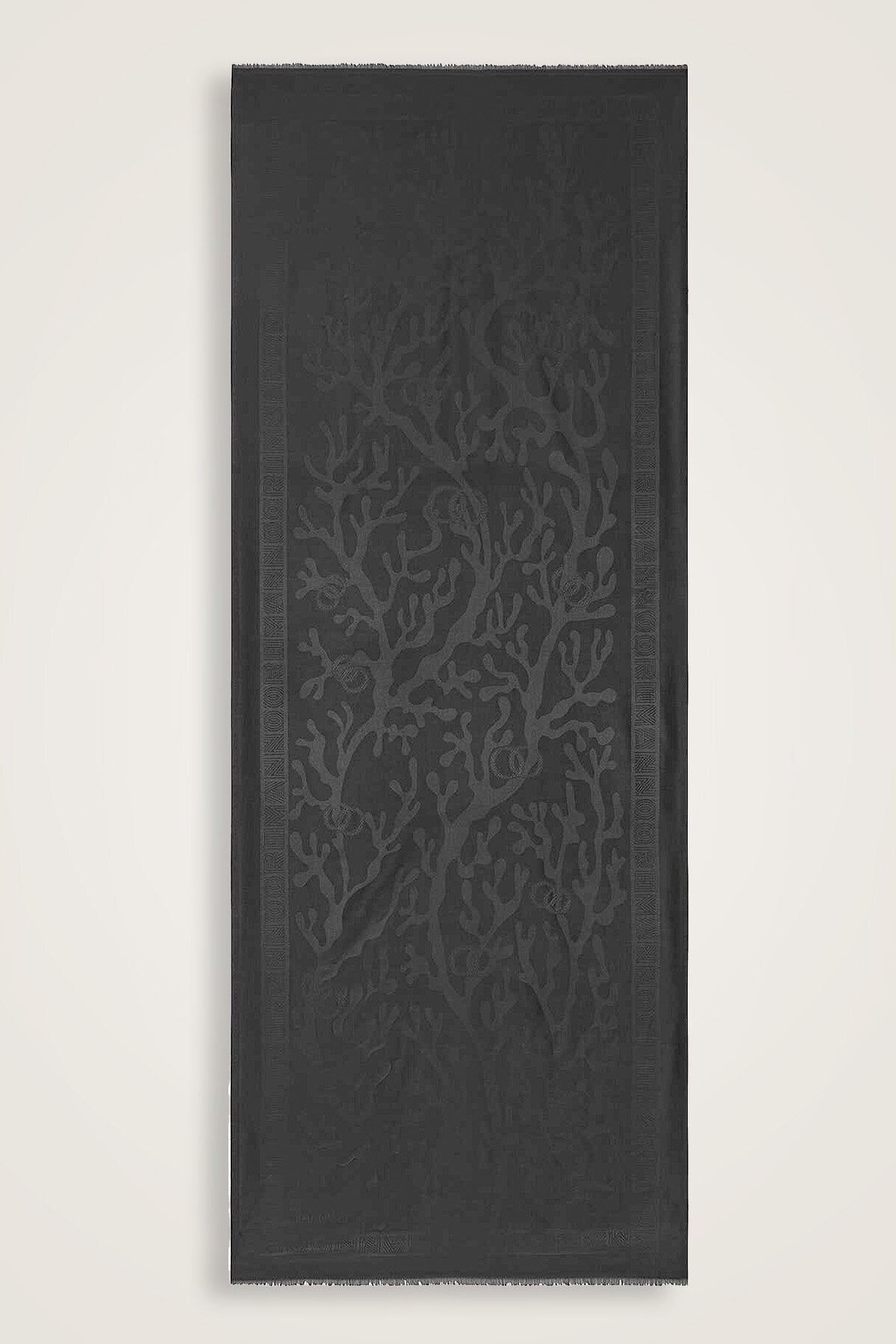 Mercan Siyah Jakarlı İpek Şal 70x200