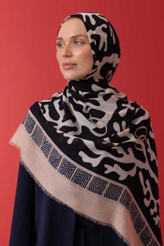 Mercan Siyah Yün İpek Şal 100x200