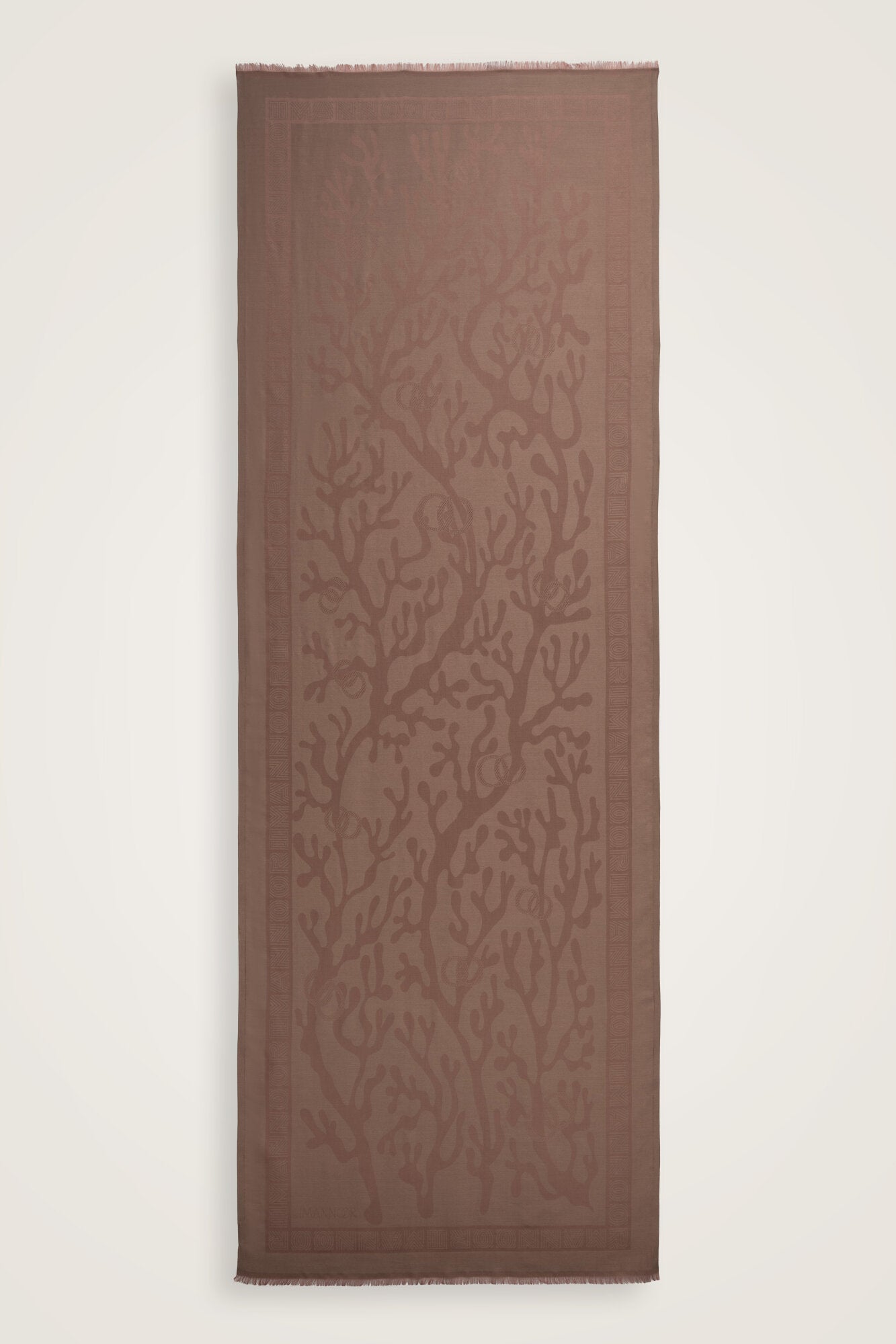 Mercan Sütlü Kahve Jakarlı İpek Şal 70x200
