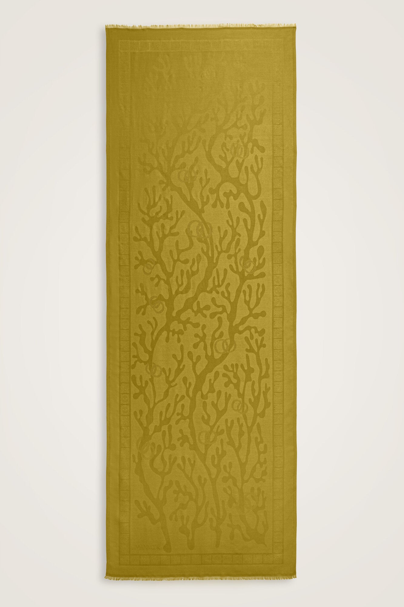 Mercan Zeytin Yeşili Jakarlı İpek Şal 70x200