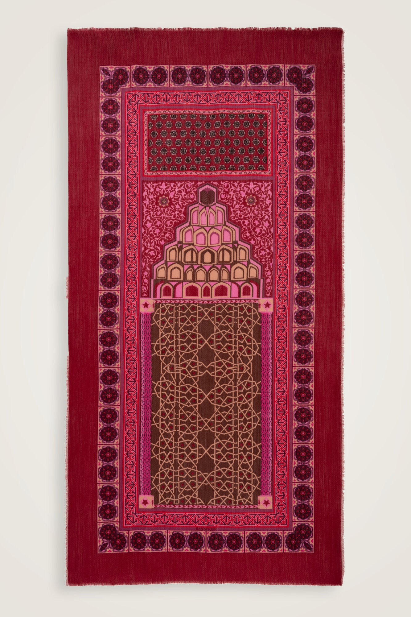 Mihrab Bordo Yün İpek Şal 100x200