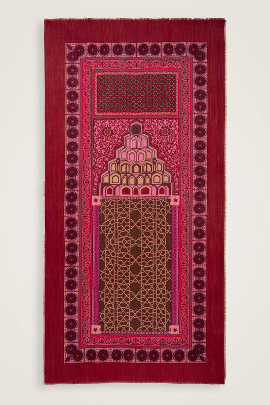 Mihrab Bordo Yün İpek Şal 100x200
