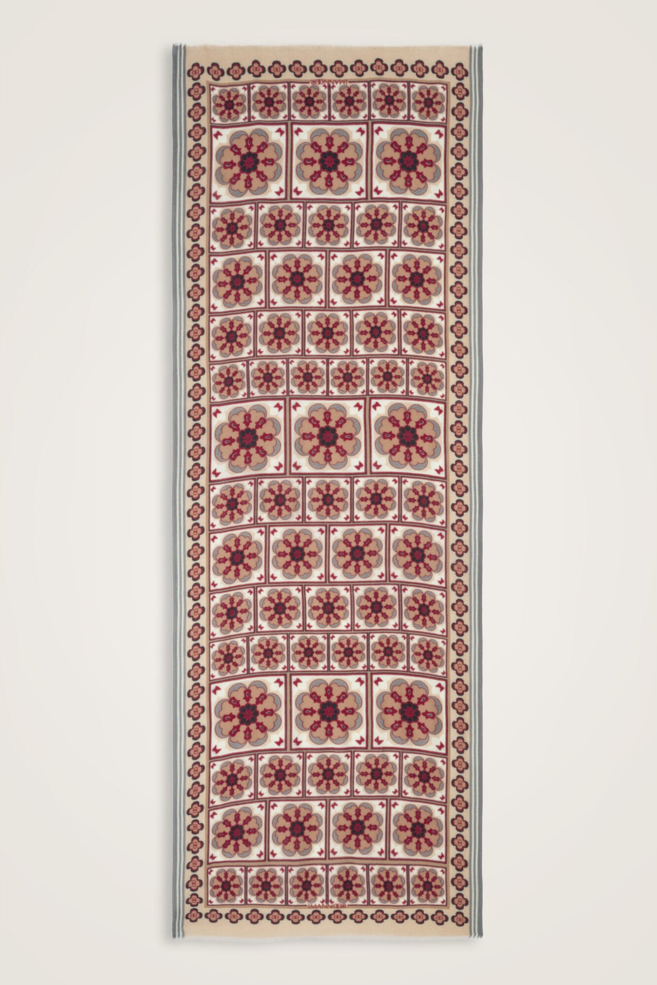 Mihrab Motif Bej-Bordo Yün Şal 70x200