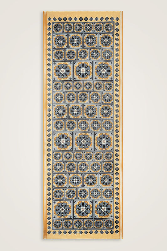 Mihrab Motif Sarı-Gri Yün Şal 70x200