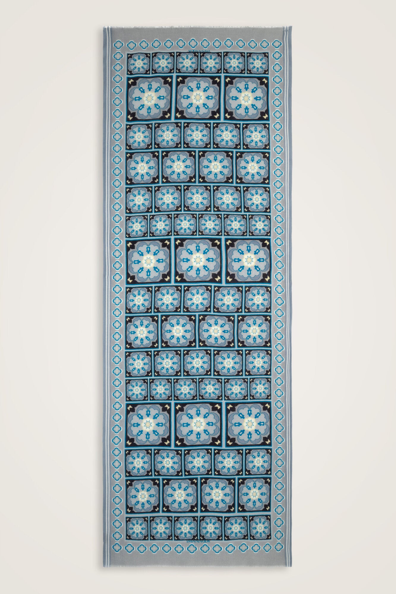 Mihrab Motif Turkuaz-Gri Yün Şal 70x200