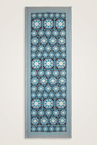 Mihrab Motif Turkuaz-Gri Yün Şal 70x200