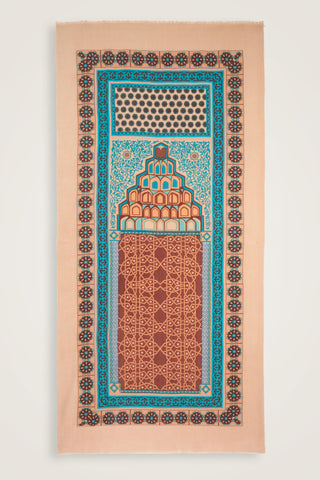 Mihrab Turkuaz Yün İpek Şal 100x200