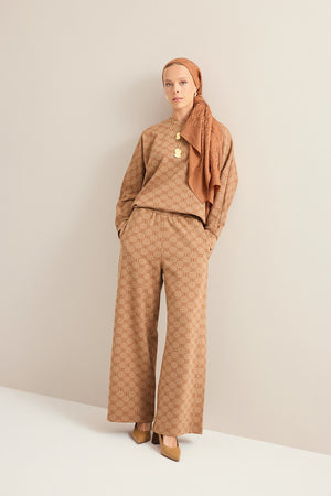 Monogram Jacquard Light Brown Knit Pants
