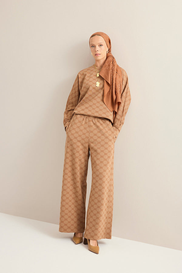 Monogram Jacquard Light Brown Knit Pants