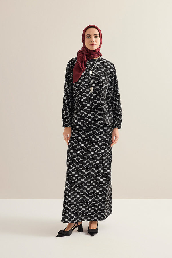 Monogram Jacquard Black Knit Skirt