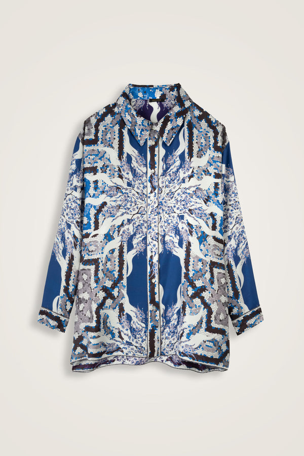 Mosaic Pool Purple-Navy Blue Twill Silk Shirt