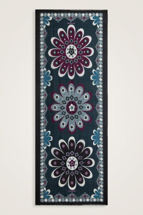 Mosaic Daisy Black Silk Voile Scarf