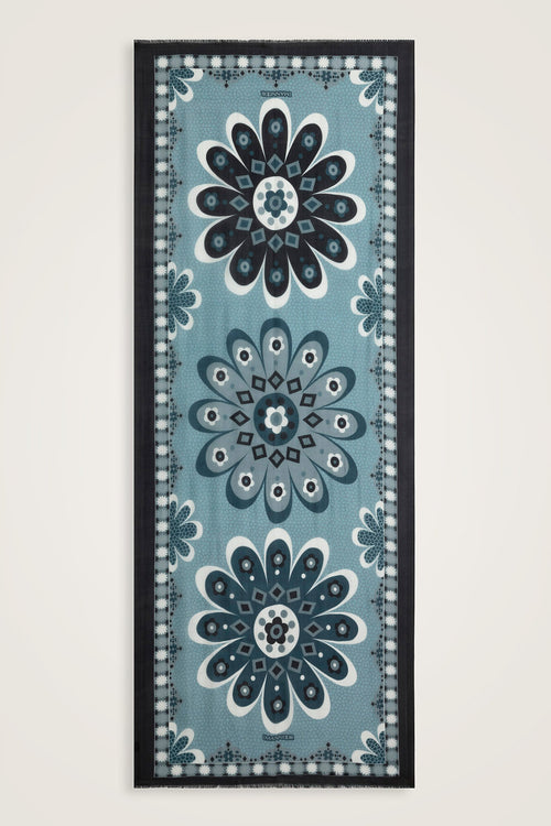 Mosaic Daisy Black-Petrol Silk Voile Scarf