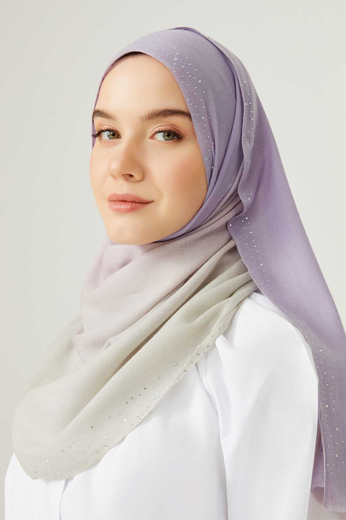 Muson Lila Yün İpek Şal 70x200
