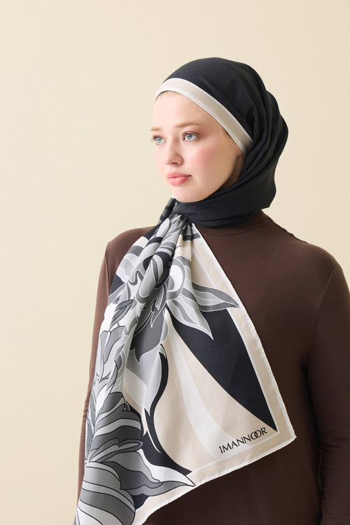Joy Pattern Black-Beige Cotton Silk Shawl