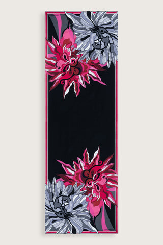 Neşe Desen Siyah-Pembe Pamuk İpek Şal 70x210
