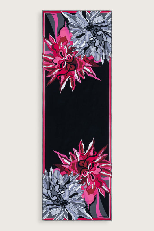 Neşe Desen Siyah-Pembe Pamuk İpek Şal 70x210