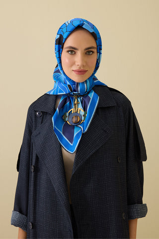 Neşe Lacivert Tivil İpek Eşarp 90x90