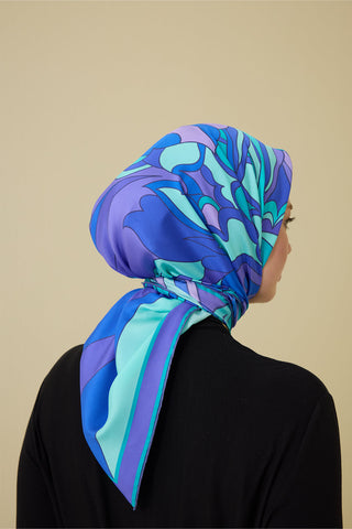 Neşe Saks-Turkuaz Tivil İpek Eşarp 90x90