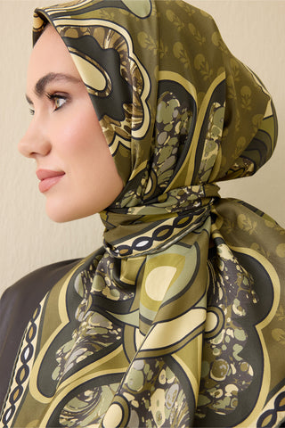 Nilüfer Haki Tivil İpek Eşarp 90x90