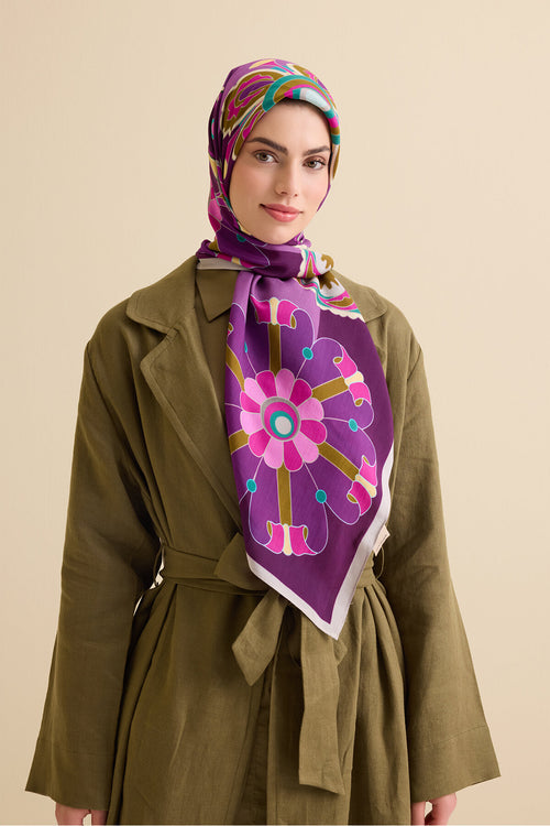 Nilüfer Mürdüm Floş Viskon Şal 70x210