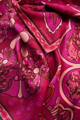 Nilüfer Pembe Tivil İpek Eşarp 90x90