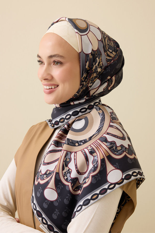 Lotus Black Twill Silk Scarf