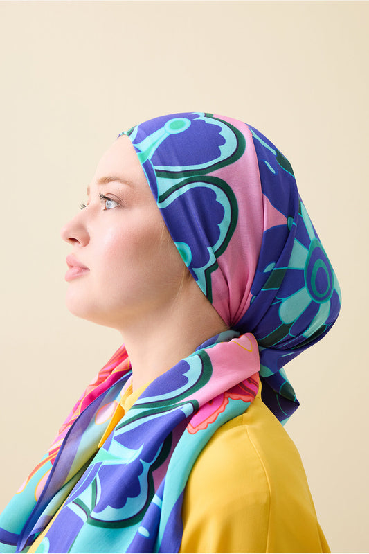Nilüfer Turkuaz Floş Viskon Şal 70x210
