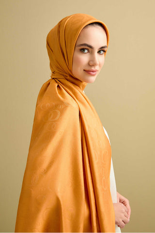 Noor Altın Jakarlı İpek Şal 70x200