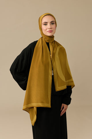 Noor Logo Asit Sarı Krep İpek Şal 70x210