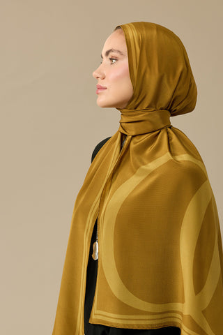 Noor Logo Asit Sarı Krep İpek Şal 70x210