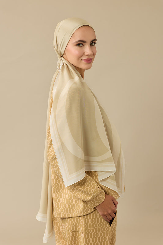 Noor Logo Bej Krep İpek Şal 70x210