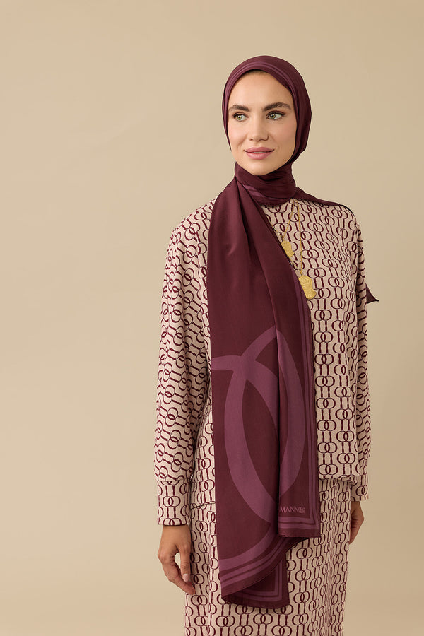 Noor Logo Burgundy Crepe Silk Shawl