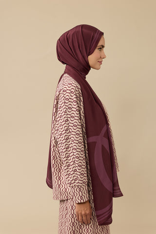 Noor Logo Bordo Krep İpek Şal 70x210