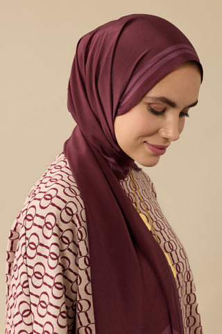 Noor Logo Bordo Krep İpek Şal 70x210