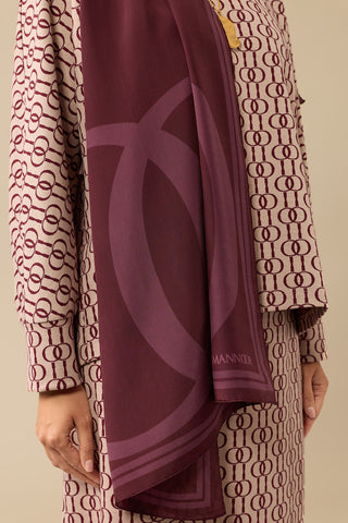 Noor Logo Bordo Krep İpek Şal 70x210