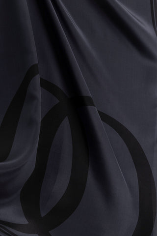 Noor Logo Koyu Gri Krep İpek Şal 70x210