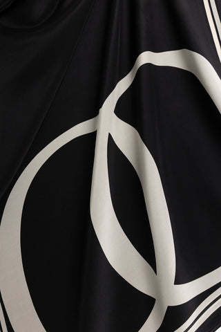 Noor Logo Siyah-Krem Krep İpek Şal 70x210