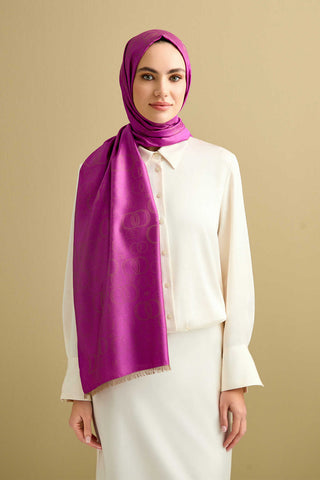 Noor Mor Jakarlı İpek Şal 70x200