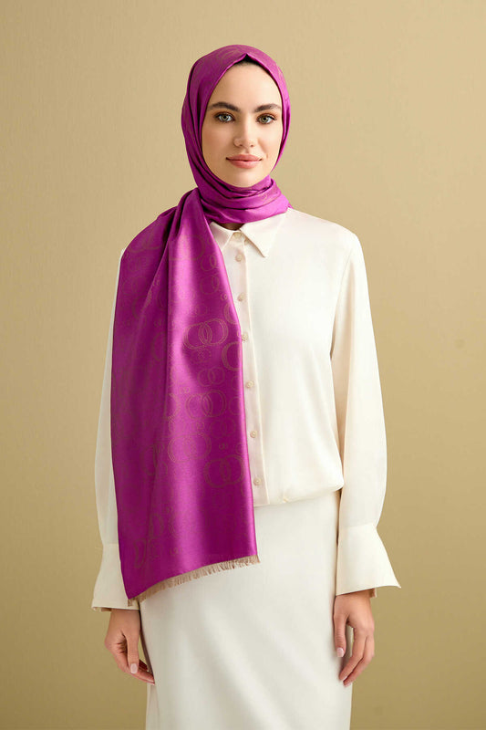 Noor Mor Jakarlı İpek Şal 70x200