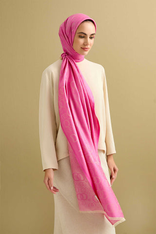 Noor Pembe Jakarlı İpek Şal 70x200