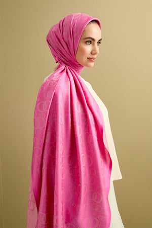 Noor Pembe Jakarlı İpek Şal 70x200