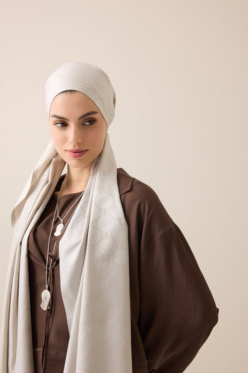 Noor Honeycomb Light Stone Jacquard Silk Scarf