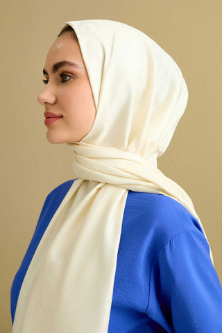 Noor Petek Beyaz Jakarlı İpek Şal 70x200