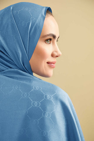 Noor Petek Mavi Jakarlı İpek Şal 70x200
