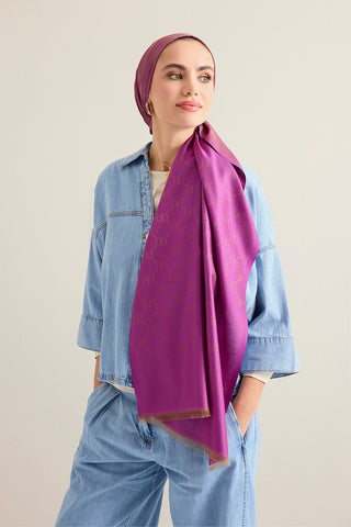 Noor Petek Mor Jakarlı İpek Şal 70x200